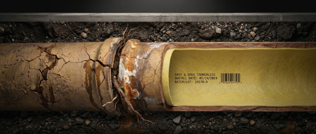 Cross-section of CIPP trenchless pipe rehabilitation with Savy & Sons liner