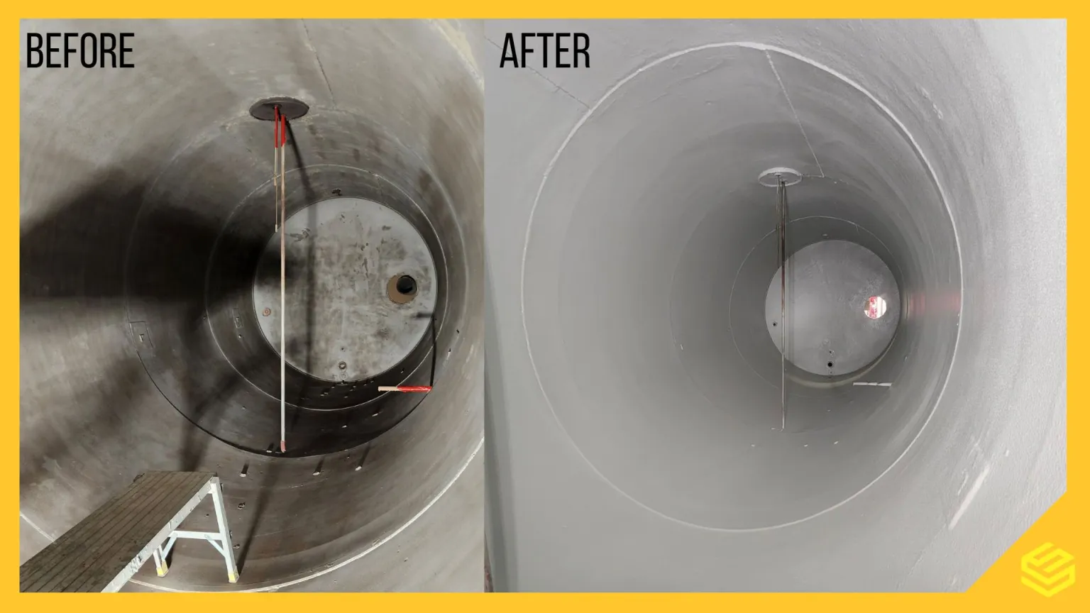 Before and after protective coating application